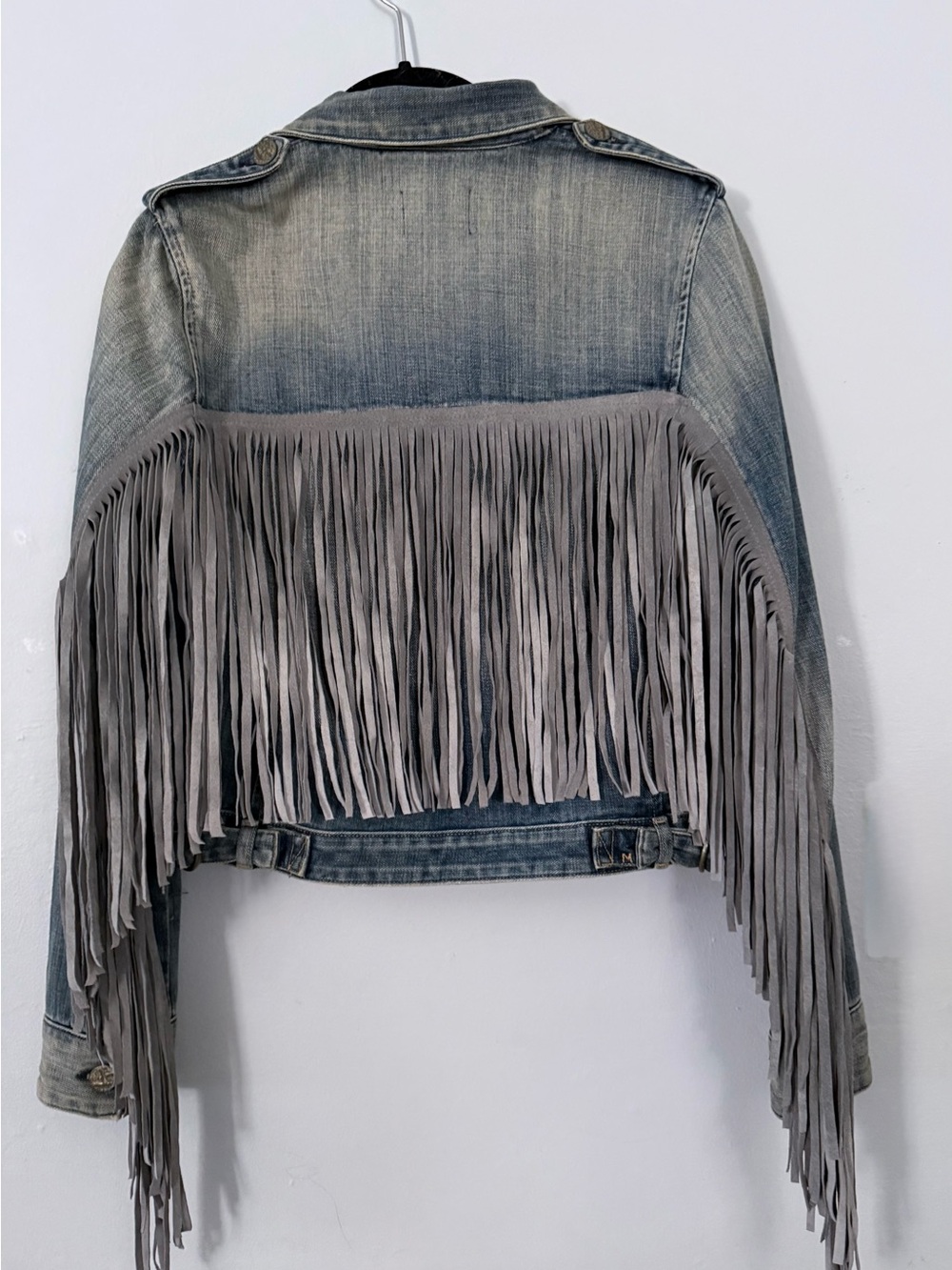 MC GUIRE Light Wash Denim Jacket with Gray Fringe